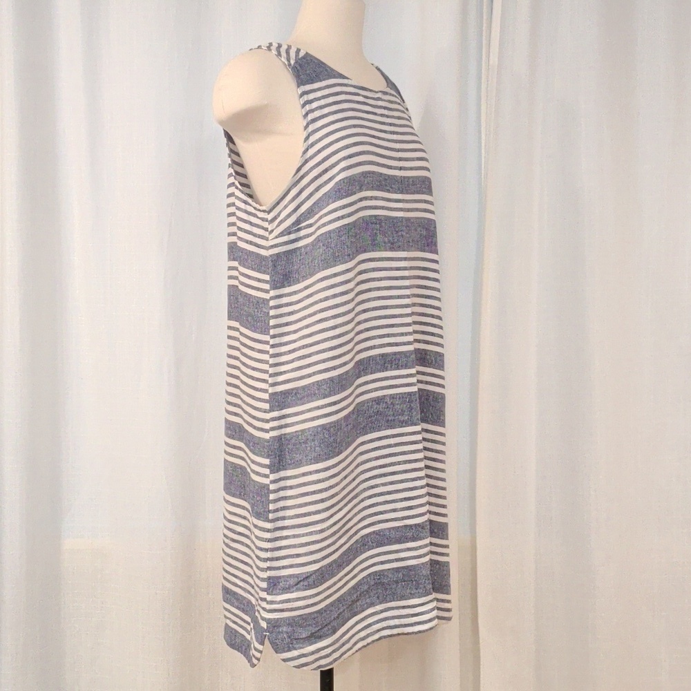 Linen Blue & White Striped Sleeveless Dress - Picture 2 of 10